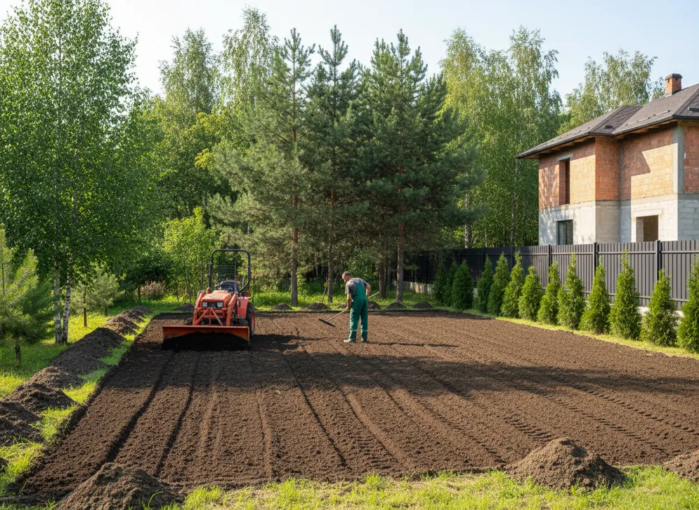 Вирівнювання ґрунту на ділянці мінітрактором